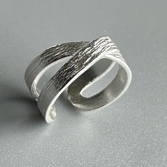 Sterling Silver Criss Cross Ear Cuff – Brushed, No Piercing Needed - Picture 3 of 7